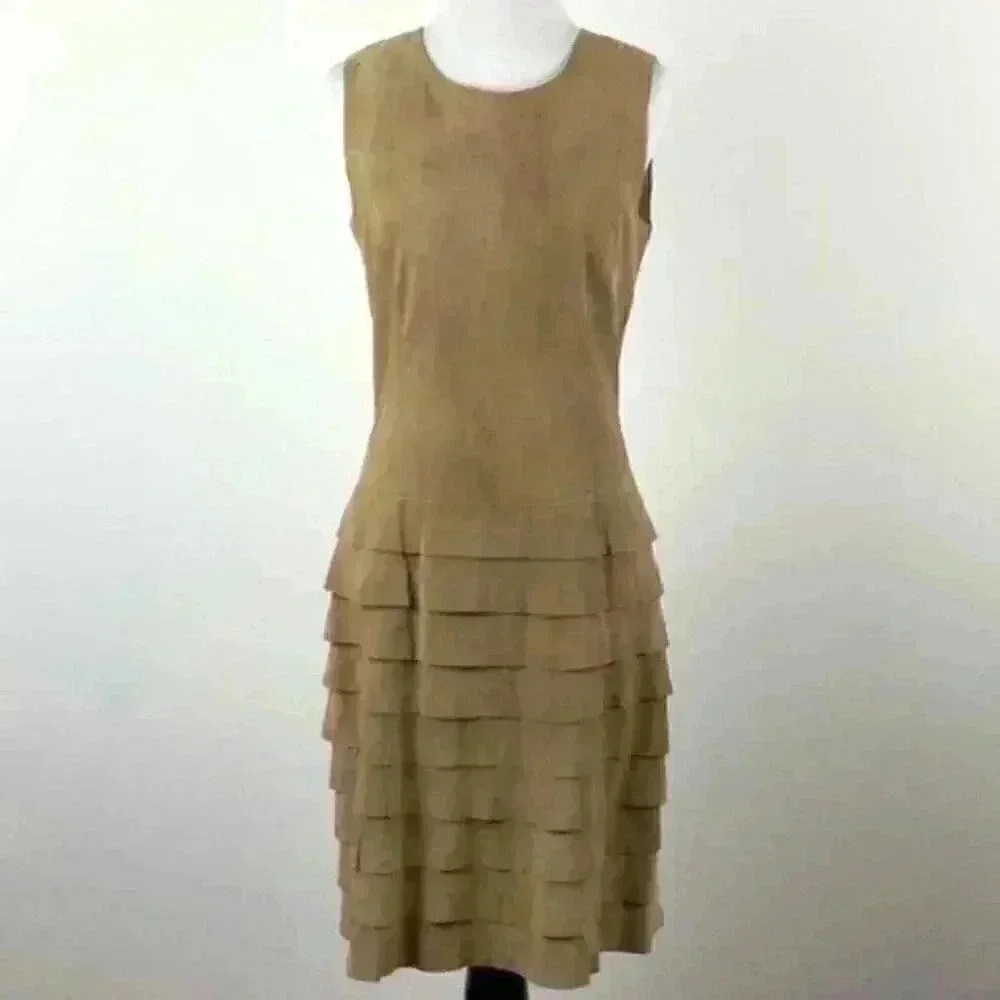Etcetera dress 4 suede ruffled drop waist pencil - Picture 3 of 8